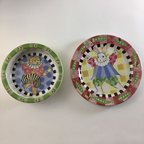 Peas and Thank You Child's Cup Bowl Plate Kelly Barnes Rightsell - Picture 1 of 9